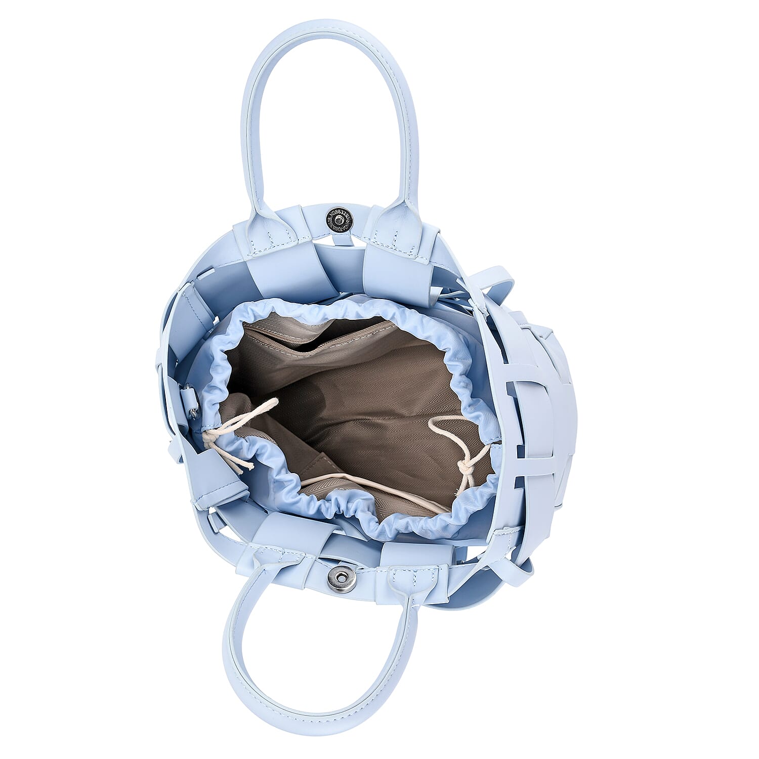 Hollow Woven Design Bucket Bag with Removable Drawstring Pouch - Light Blue