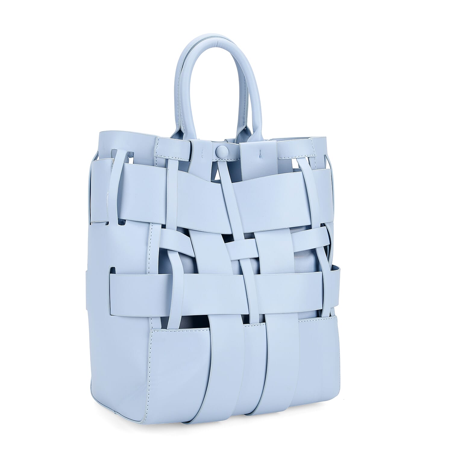 Hollow Woven Design Bucket Bag with Removable Drawstring Pouch - Light Blue