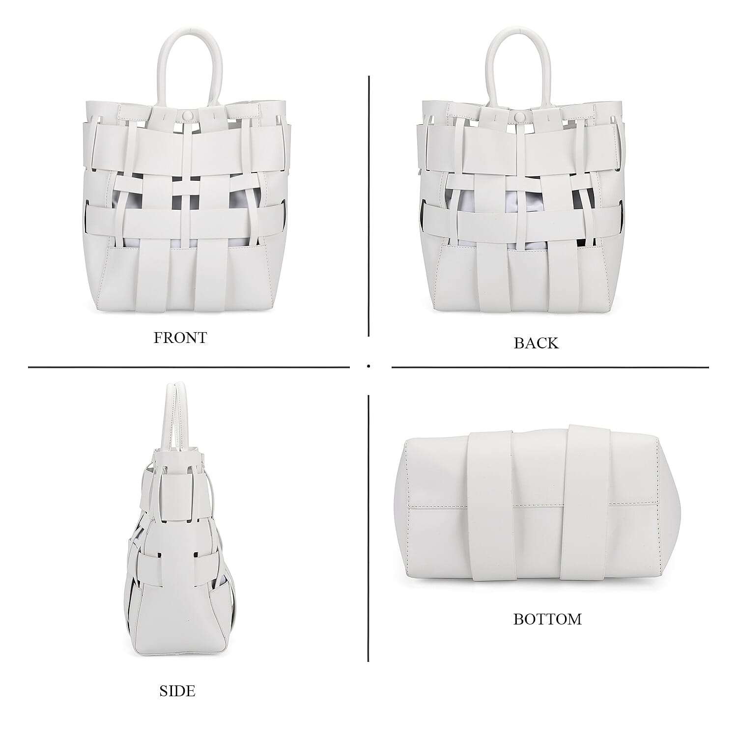 Hollow Woven Design Bucket Bag with Removable Drawstring Pouch - White