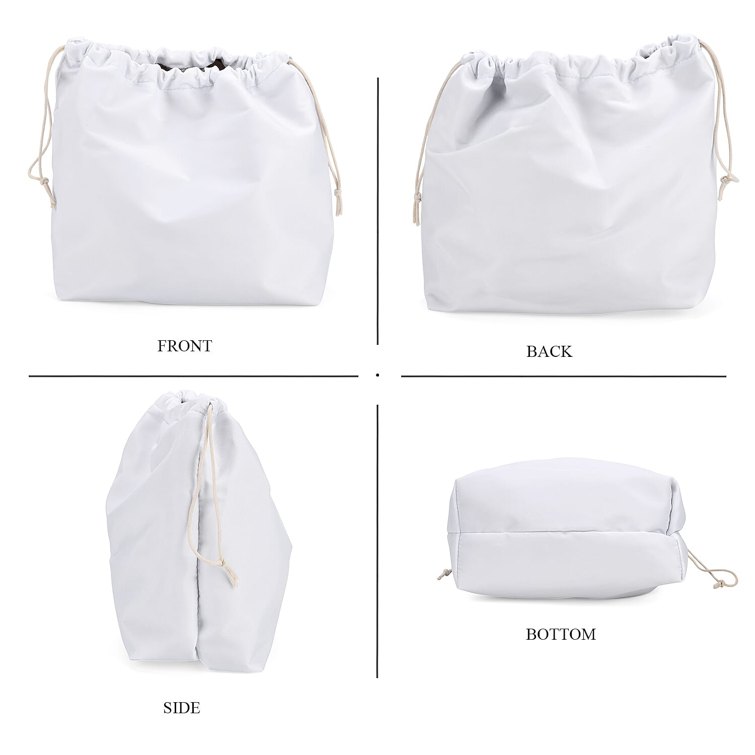 Hollow Woven Design Bucket Bag with Removable Drawstring Pouch - White