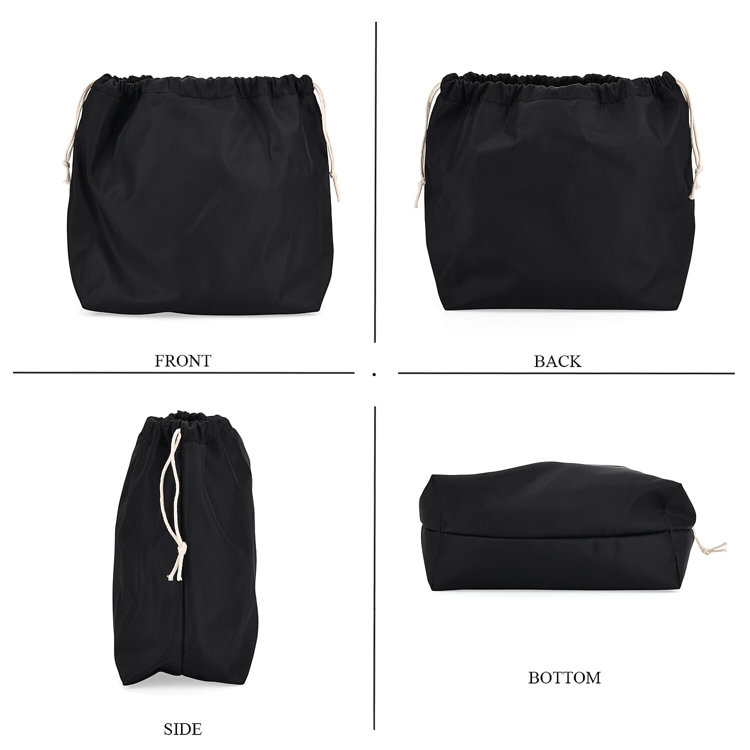 Hollow Woven Design Bucket Bag with Removable Drawstring Pouch - Black