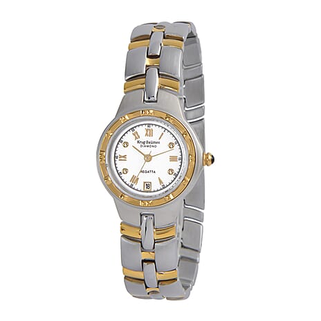 Krug Baumen Regatta 3ATM WR 4 Diamond White Dial Ladies Watch with Silver - Gold Colour Strap