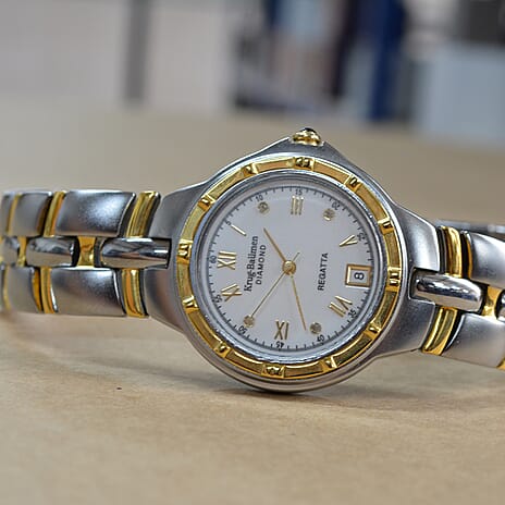 Krug Baumen Regatta 3ATM WR 4 Diamond White Dial Ladies Watch with Silver - Gold Colour Strap