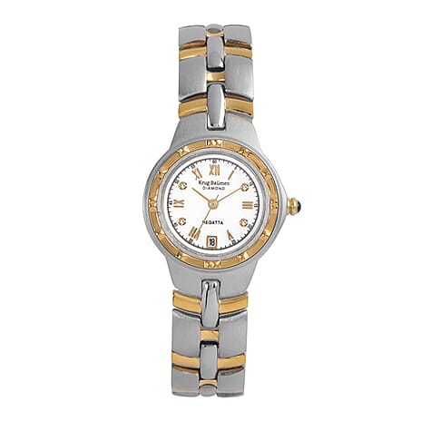 Krug Baumen Regatta 3ATM WR 4 Diamond White Dial Ladies Watch with Silver - Gold Colour Strap