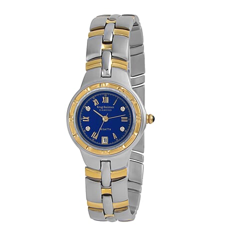 Krug Baumen Regatta 5 Diamond Blue Dial 4ATM WR Ladies Watch with Silver - Gold Colour Strap