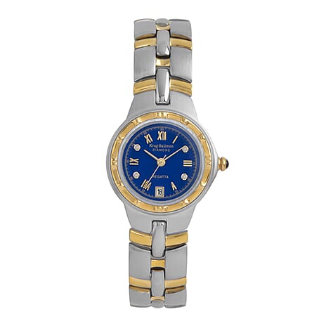 Krug Baumen Regatta 5 Diamond Blue Dial 4ATM WR Ladies Watch with Silver - Gold Colour Strap