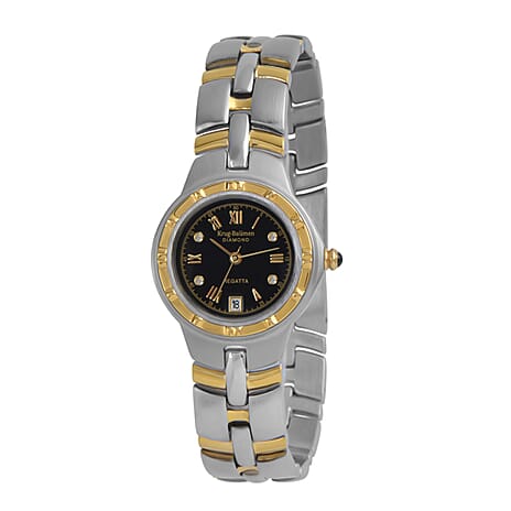 Krug Baumen Regatta 6 Diamond Black Dial 5ATM WR Ladies Watch with Silver - Gold Colour Strap