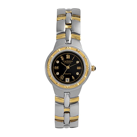 Krug Baumen Regatta 6 Diamond Black Dial 5ATM WR Ladies Watch with Silver - Gold Colour Strap