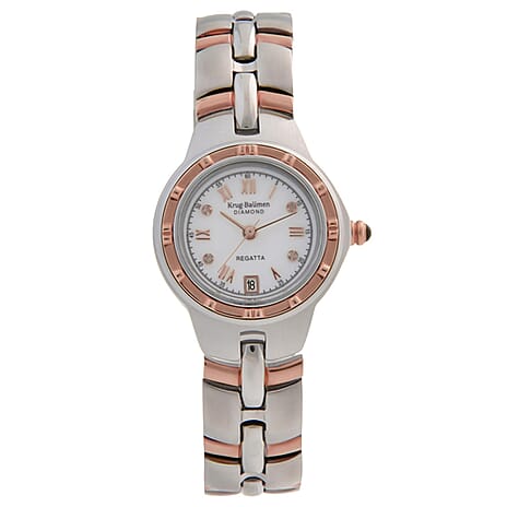 Krug Baumen Regatta 7 Diamond White Dial 6ATM WR Ladies Watch with Silver - Rose Gold Colour Strap