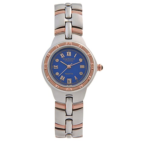 Krug Baumen Regatta 8 Diamond Blue Dial 7ATM WR Ladies Watch with Silver - Rose Gold Colour Strap