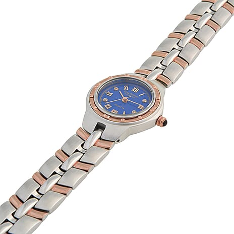 Krug Baumen Regatta 8 Diamond Blue Dial 7ATM WR Ladies Watch with Silver - Rose Gold Colour Strap