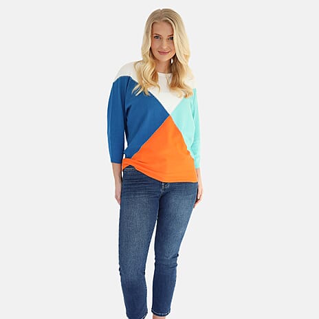 Mudflower Colour Block Batwing with Heartstone Jumper (Size 12) - Cobalt - Spearmint