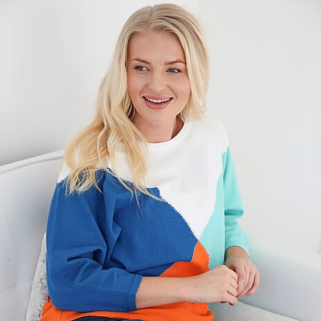 Mudflower Colour Block Batwing with Heartstone Jumper (Size 12) - Cobalt - Spearmint
