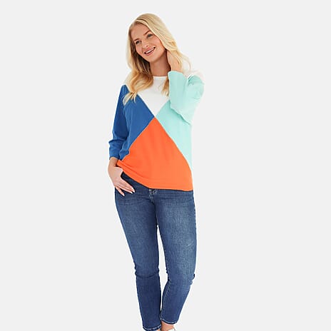Mudflower Colour Block Batwing with Heartstone Jumper (Size 12) - Cobalt - Spearmint