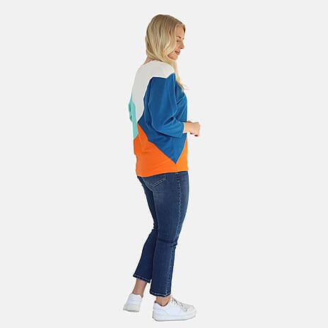 Mudflower Colour Block Batwing with Heartstone Jumper (Size 12) - Cobalt - Spearmint