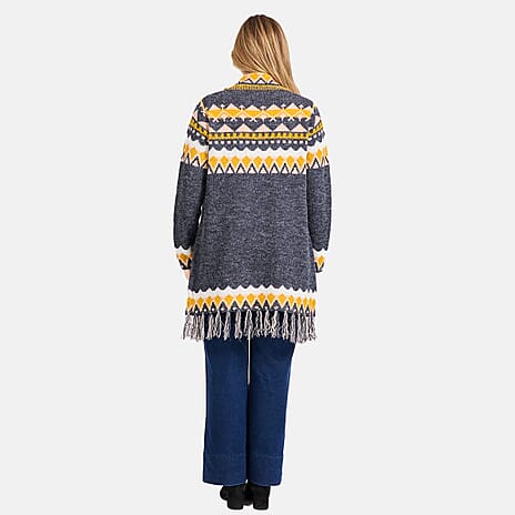 Mudflower Fringed Aztec Cardigan (Size 14) - Yellow