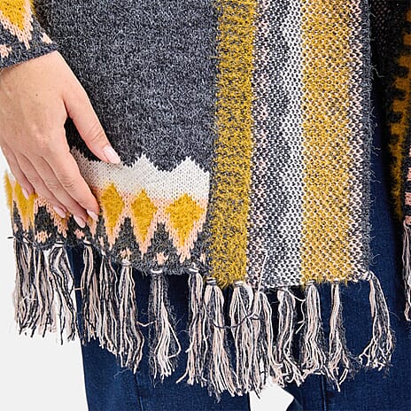 Mudflower Fringed Aztec Cardigan (Size 16) - Yellow