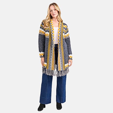 Mudflower Fringed Aztec Cardigan (Size 18) - Yellow