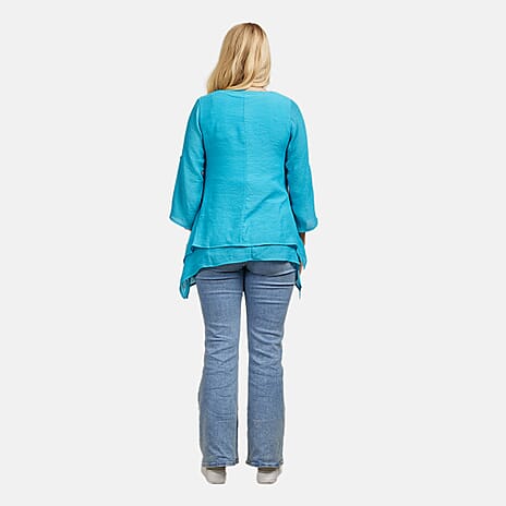 Mudflower Layered Hanky Hem Top with Neck (Size 12) - Teal