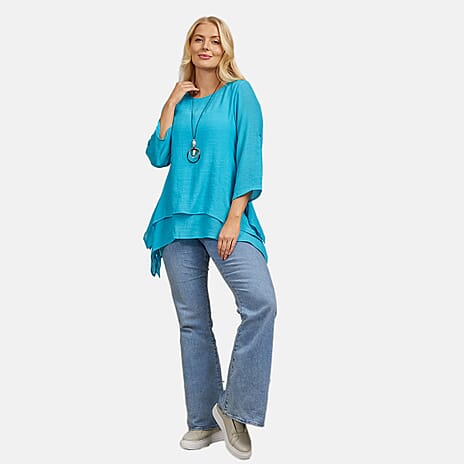 Mudflower Layered Hanky Hem Top with Neck (Size 14) - Teal