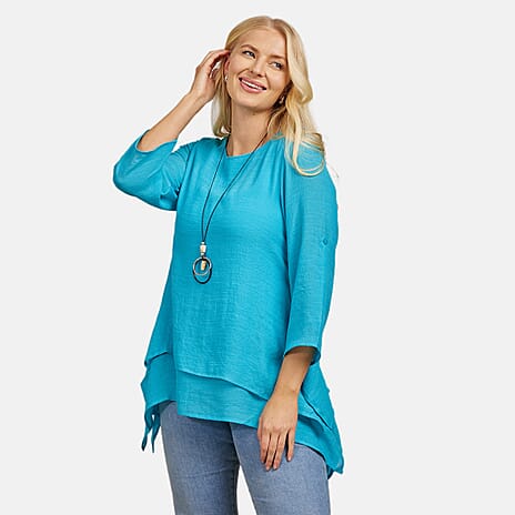 Mudflower Layered Hanky Hem Top with Neck (Size 16) - Teal