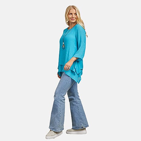 Mudflower Layered Hanky Hem Top with Neck (Size 16) - Teal
