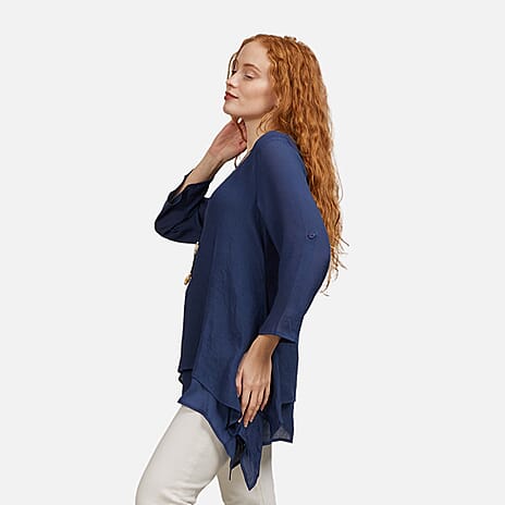 Mudflower Layered Hanky Hem Top with Neck (Size 16) - Navy