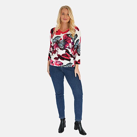 Mudflower Butterfly Printed V-Neck Jumper (Size 12) - Pink