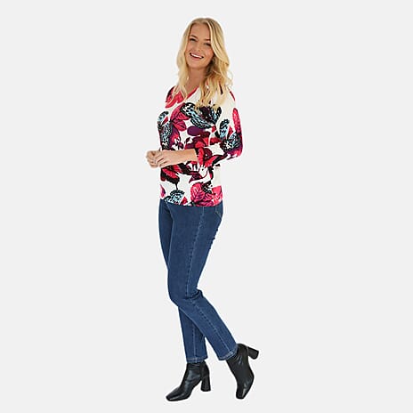 Mudflower Butterfly Printed V-Neck Jumper (Size 12) - Pink