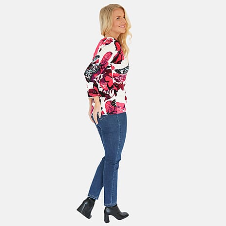 Mudflower Butterfly Printed V-Neck Jumper (Size 12) - Pink