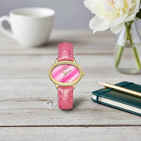 GAMAGES OF LONDON Limited Edition Alluring Diamond Swiss  Movement Water Resistant Ladies Watch - Pink Leather Strap - With 5 Year Warranty