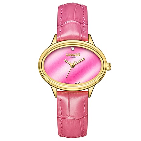 GAMAGES OF LONDON Limited Edition Alluring Diamond Swiss  Movement Water Resistant Ladies Watch - Pink Leather Strap - With 5 Year Warranty