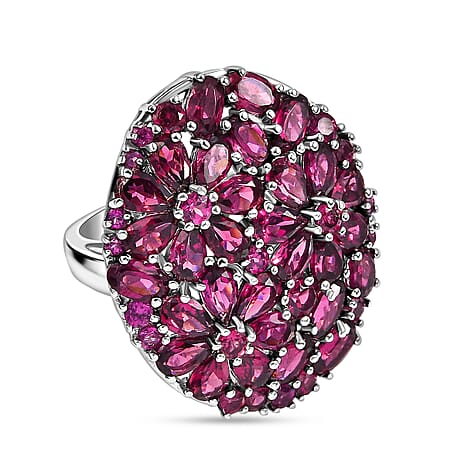 Orissa Natural Rhodolite Garnet Cluster Ring in Rhodium Overlay Sterling Silver 9.32 Ct, Silver Wt. 6.70 Gms.