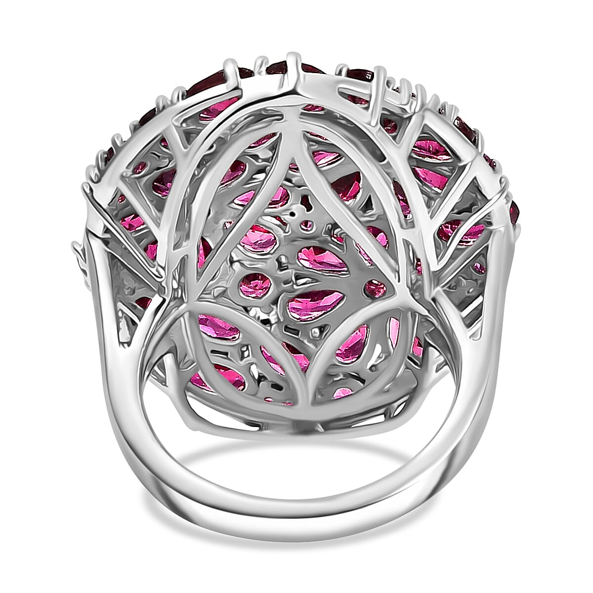 Orissa Natural Rhodolite Garnet Cluster Ring in Rhodium Overlay Sterling Silver 9.32 Ct, Silver Wt. 6.70 Gms.