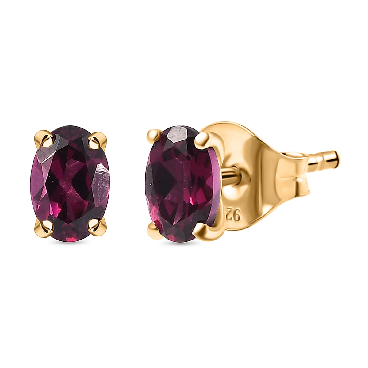 Orissa Natural Rhodolite Garnet Solitaire Stud Push Post Earring in Sterling Silver