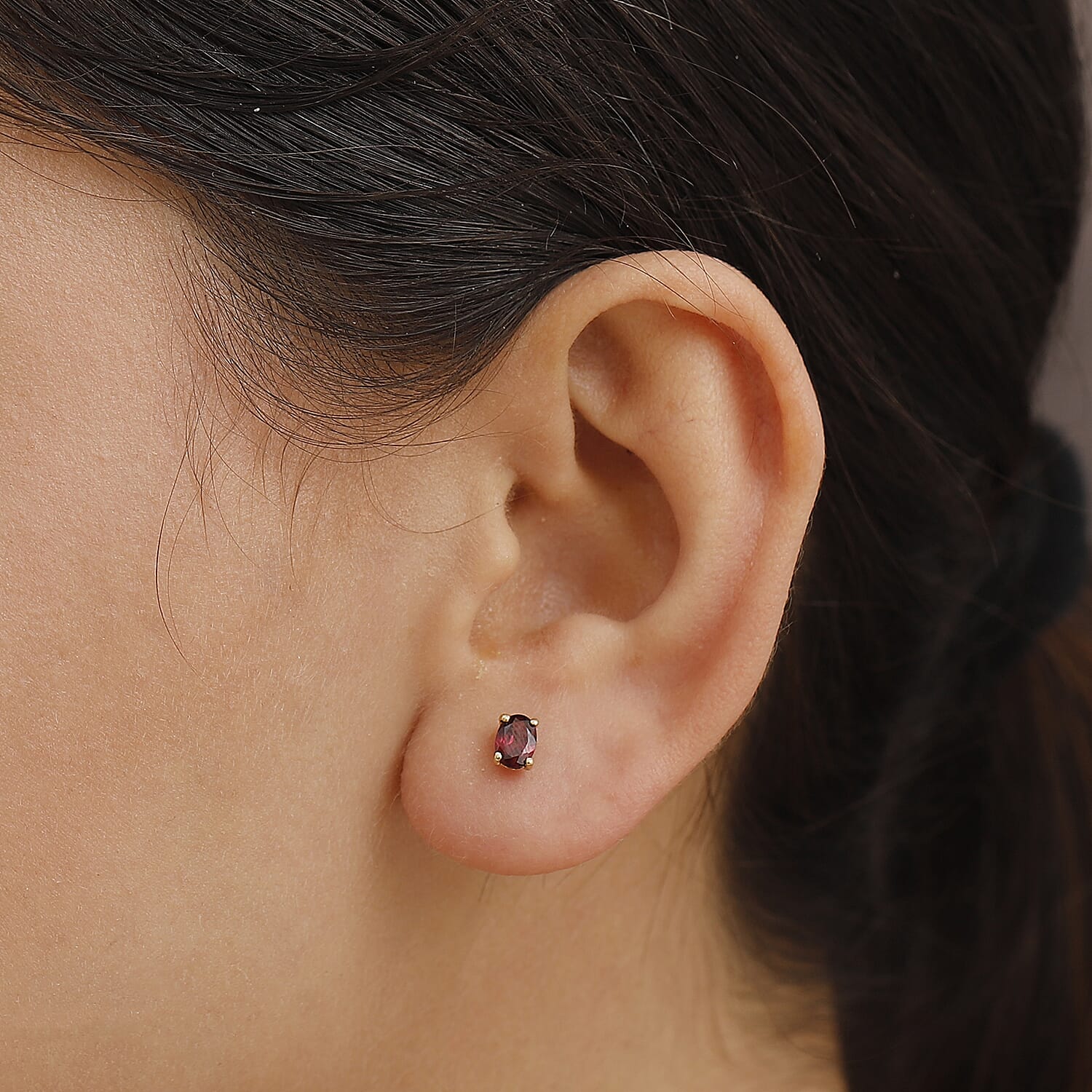 Orissa Natural Rhodolite Garnet Solitaire Stud Push Post Earring in Sterling Silver