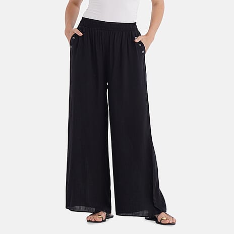 La Marey Casual Wide Leg Trousers with Elastic Waist (Size 8-10) - Black