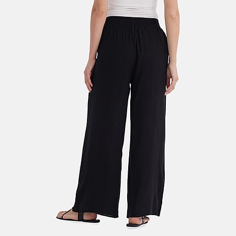 La Marey Casual Wide Leg Trousers with Elastic Waist (Size 8-10) - Black