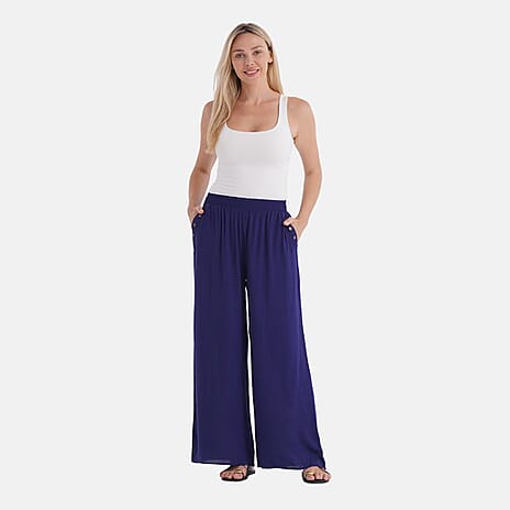 La Marey Casual Wide Leg Trousers with Elastic Waist (Size - 12 to 14) - Navy