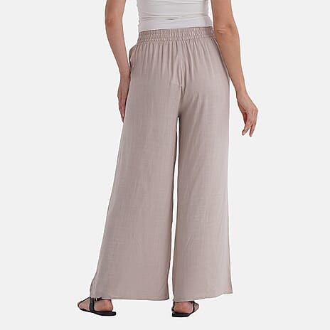 La Marey Casual Wide Leg Trousers with Elastic Waist (Size 8 to 10) - Beige