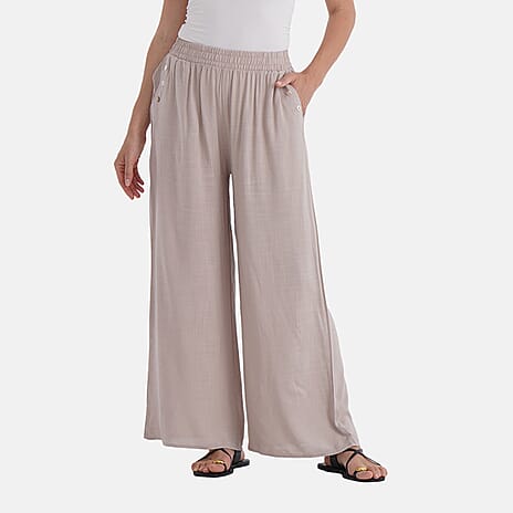 La Marey Casual Wide Leg Trousers with Elastic Waist (Size 12 to 14) - Beige