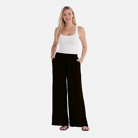 - Maisi Viscose Wide Leg Casual Trousers (Size S) - Black
