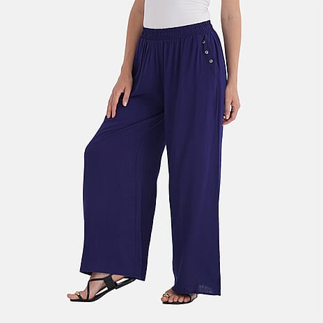 - Maisi Rayon Wide Leg Casual Trousers (Size L) - Navy