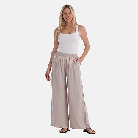 - Maisi Viscose Wide Leg Casual Trousers (Size L) - Beige
