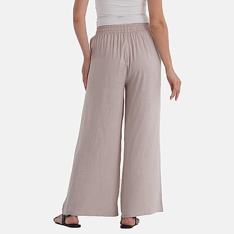 - Maisi Viscose Wide Leg Casual Trousers (Size L) - Beige