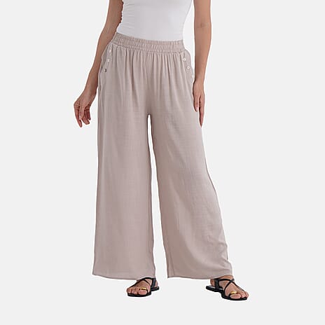 - Maisi Viscose Wide Leg Casual Trousers (Size L) - Beige