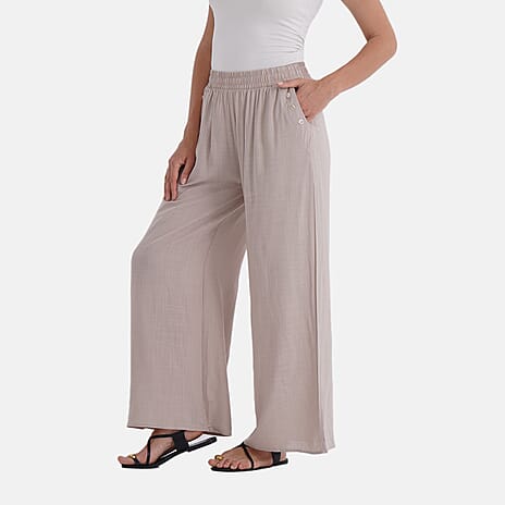 - Maisi Rayon Wide Leg Casual Trousers (Size XL) - Beige