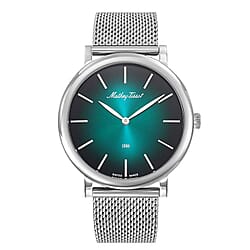 Mathey Tissot Monsoon Swiss Movt. 5ATM WR Green Dial Mens Watch with Silver Colour Stainless Steel Mesh Strap