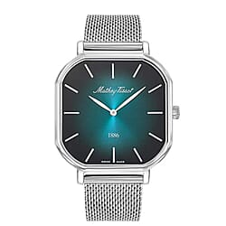 Mathey Tissot Monsoon Square Swiss Movt. 3ATM WR Green Dial Mens Watch with Silver Colour Stainless Steel Mesh Strap