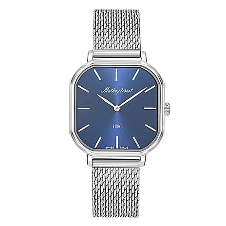 Mathey Tissot Monsoon Square Swiss Movt. 3ATM WR Blue Dial Mens Watch with Silver Colour Stainless Steel Mesh Strap